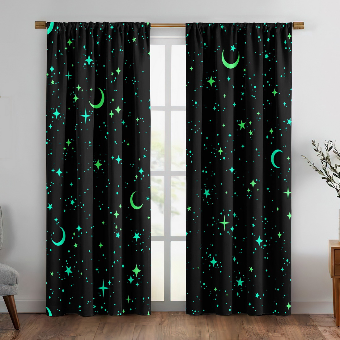 Baby Nursery Blackout Curtains - 2 Panele Świecące w Ciemności Zasłony