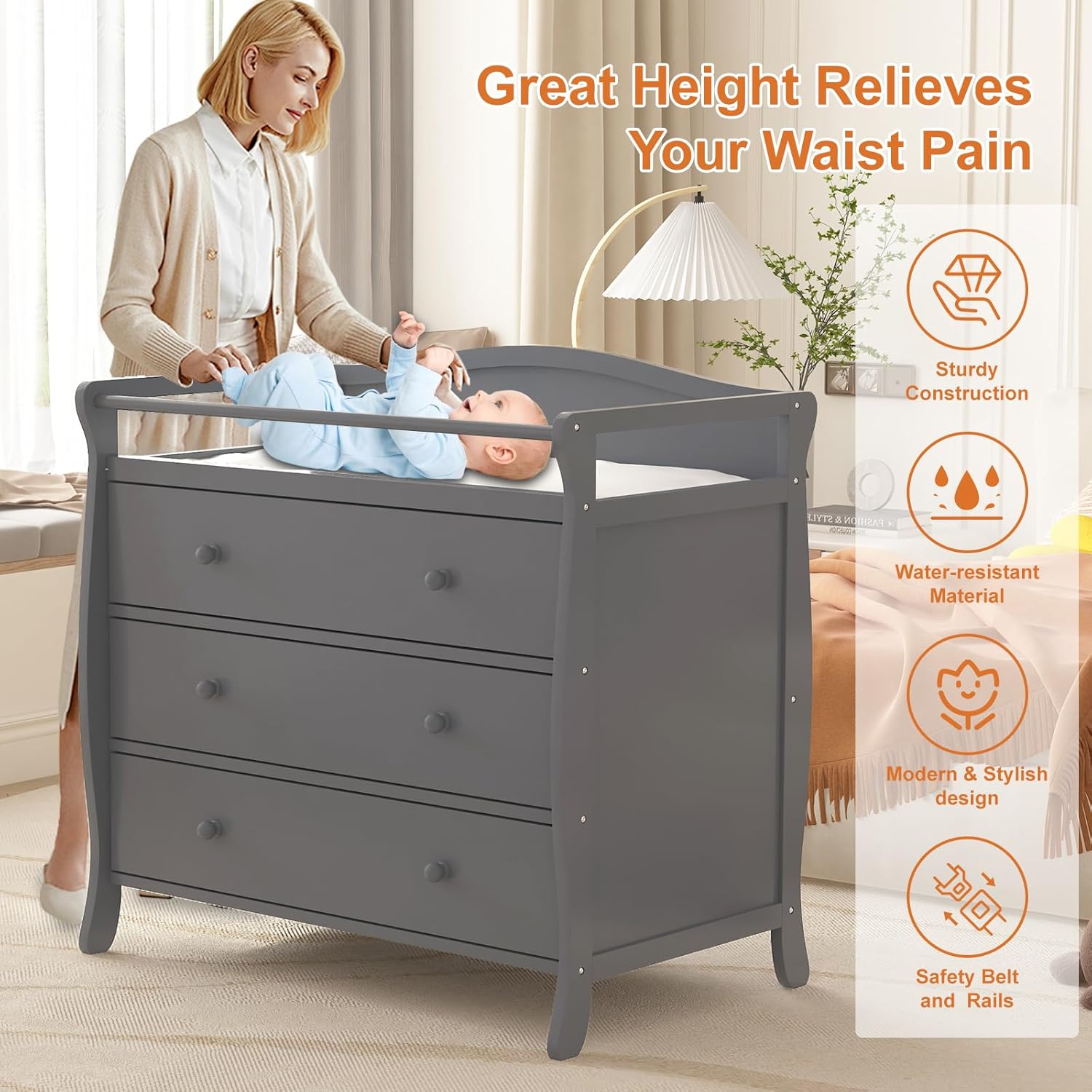 Baby Nursery Drawers - Stolik do przewijania dziecka z 3