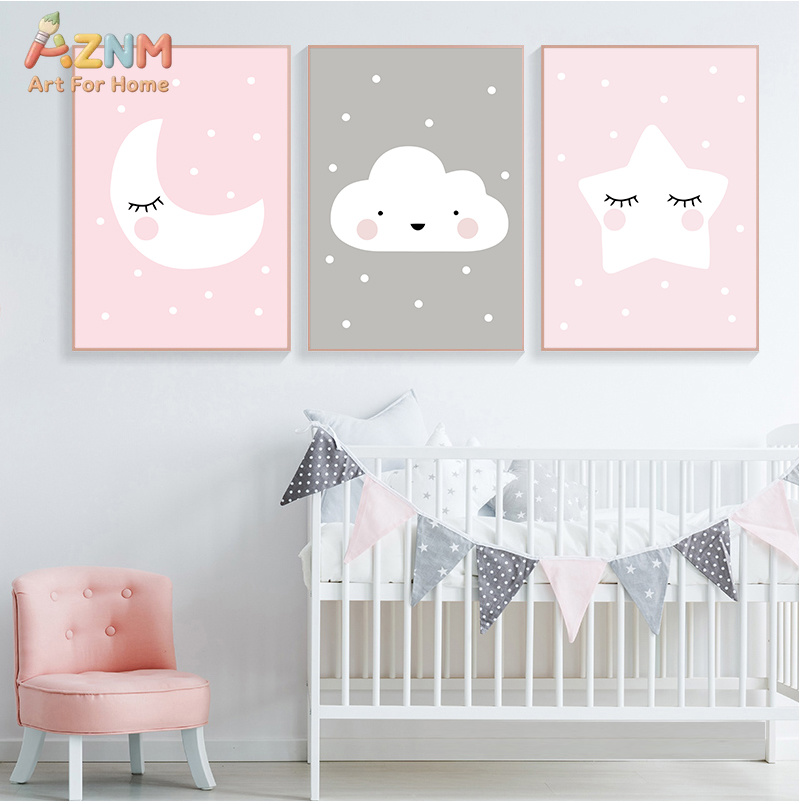 Baby Nursery Neutral - AZNM Uroczy Kreskówkowy Księżyc Chmura Gwiazda