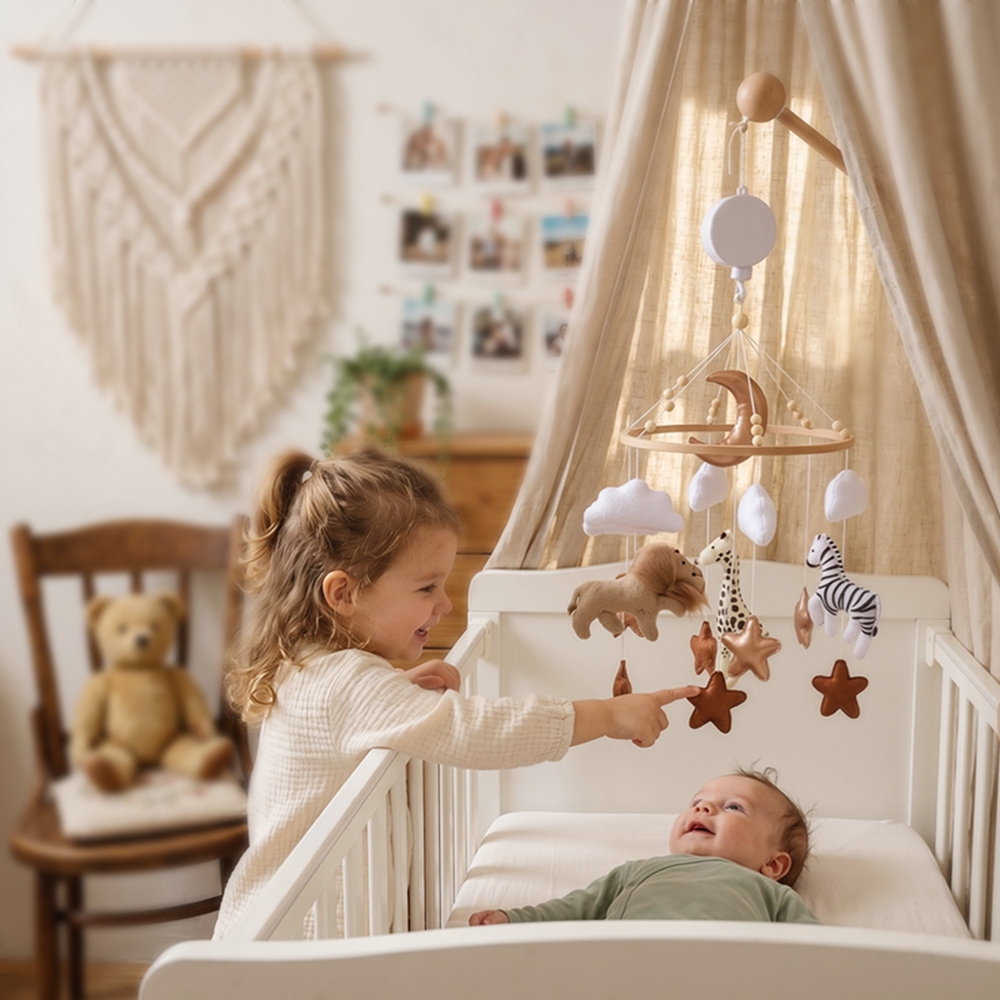 Baby Nursery Music - Drewniany karuzelka do łóżeczka z pozytywką,