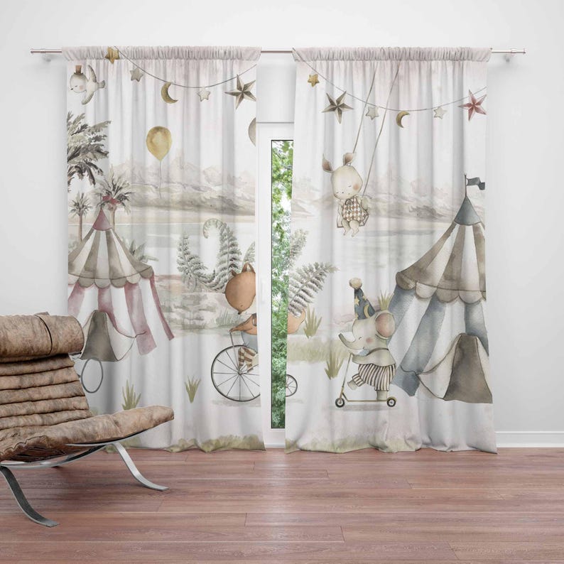Baby Nursery Blackout Curtains - Zasłony ze zwierzętami cyrkowymi Zasłony do