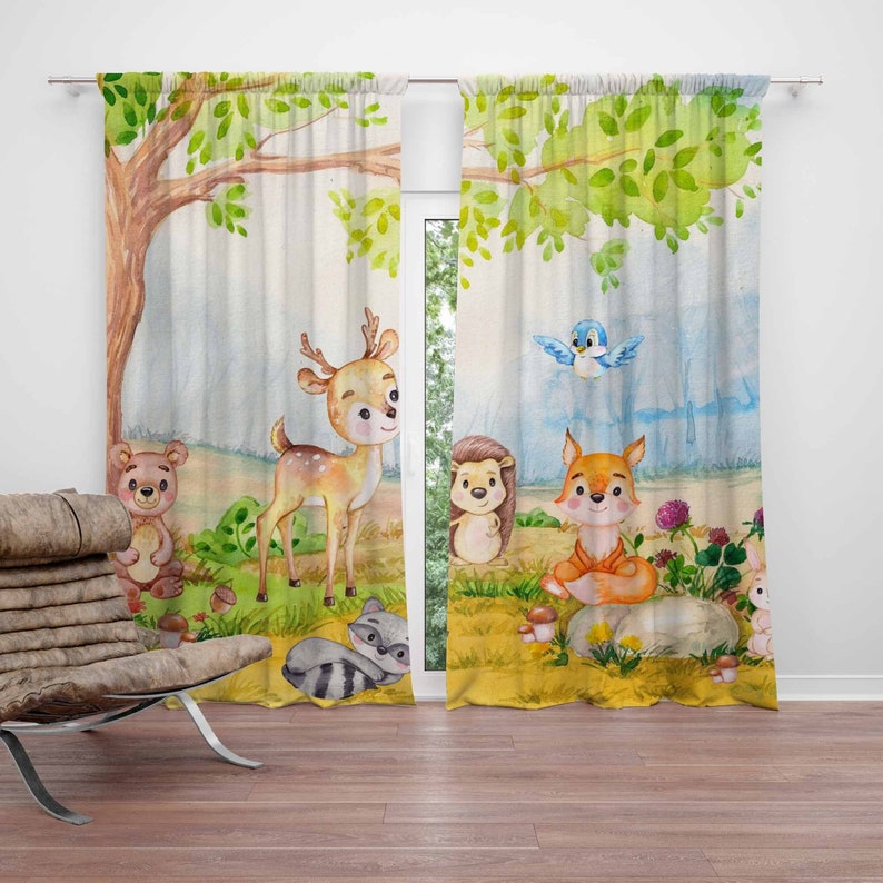 Baby Nursery Blackout Curtains - Zasłony z motywem zwierząt leśnych do