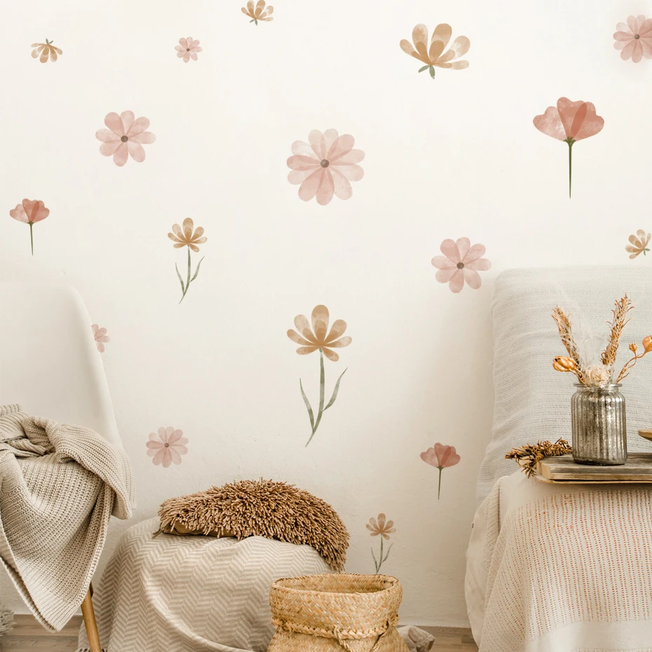Baby Nursery Stickers - Boho Flowers Naklejki ścienne Dziecko Akwarela
