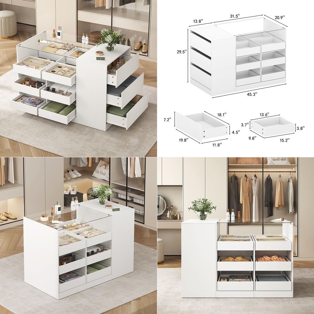 Drawer Dresser White - Wyspa do szafy z szufladami, szafa