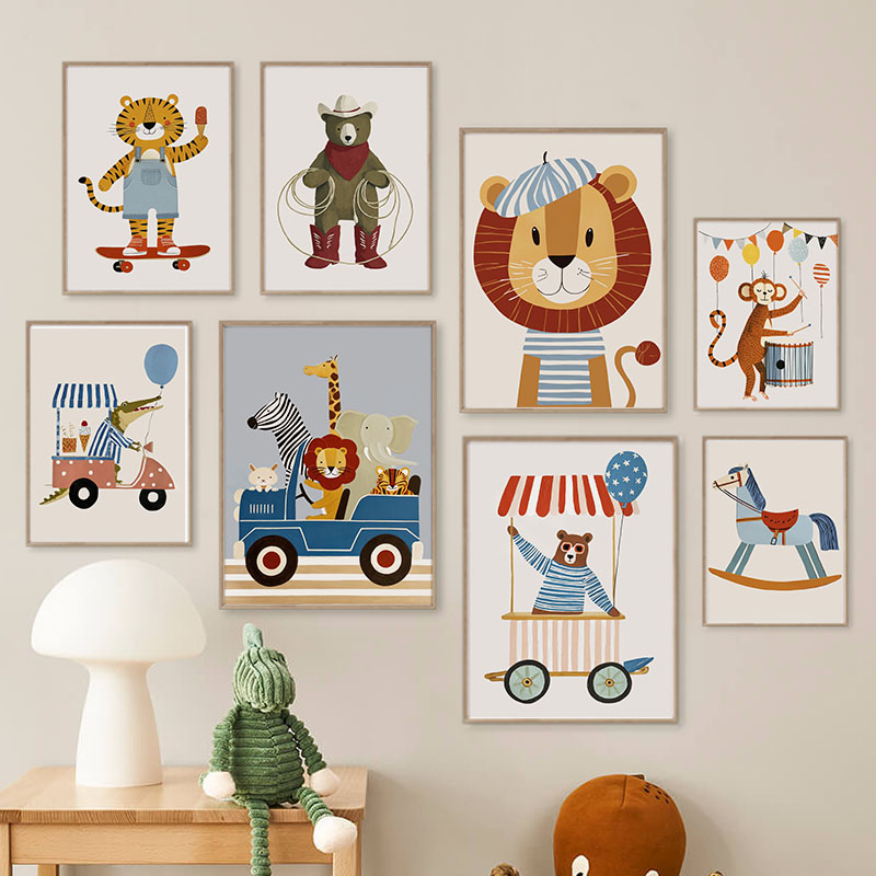 Baby Nursery Design - Zabawne Kreskówkowe Zwierzęta Samochód Balon Sztuka