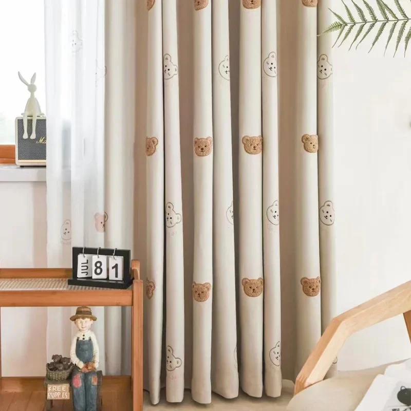 Baby Nursery Blackout Curtains - Śliczny pluszowy niedźwiedź haft zasłony zaciemniające