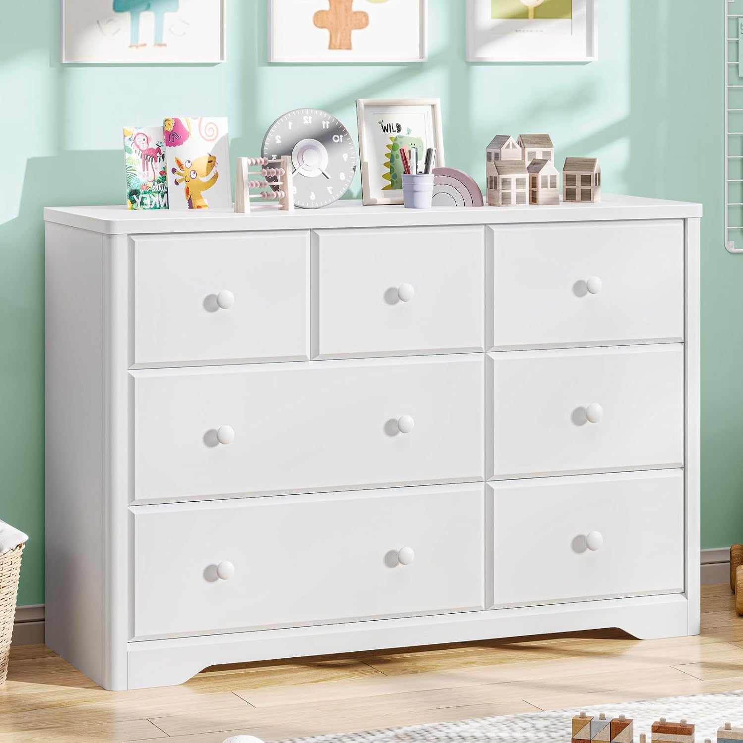 Drawer Dresser White - Komoda z 7 szufladami, szafka do