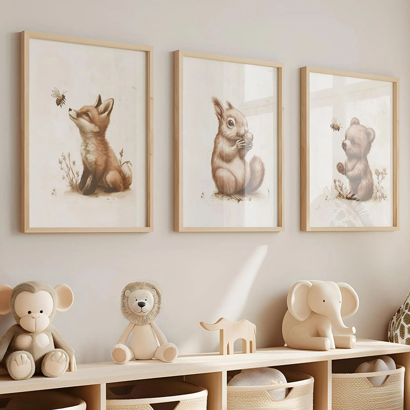 Baby Nursery Modern - Niedźwiedź Królik Lis Jeleń Wiewiórka Mysz