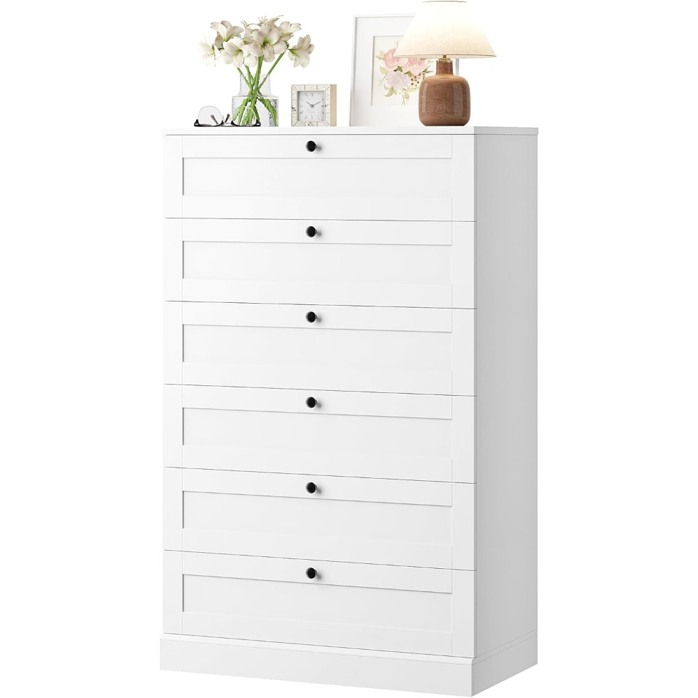 Drawer Dresser White - Wykwintna biała komoda z 6 szufladami