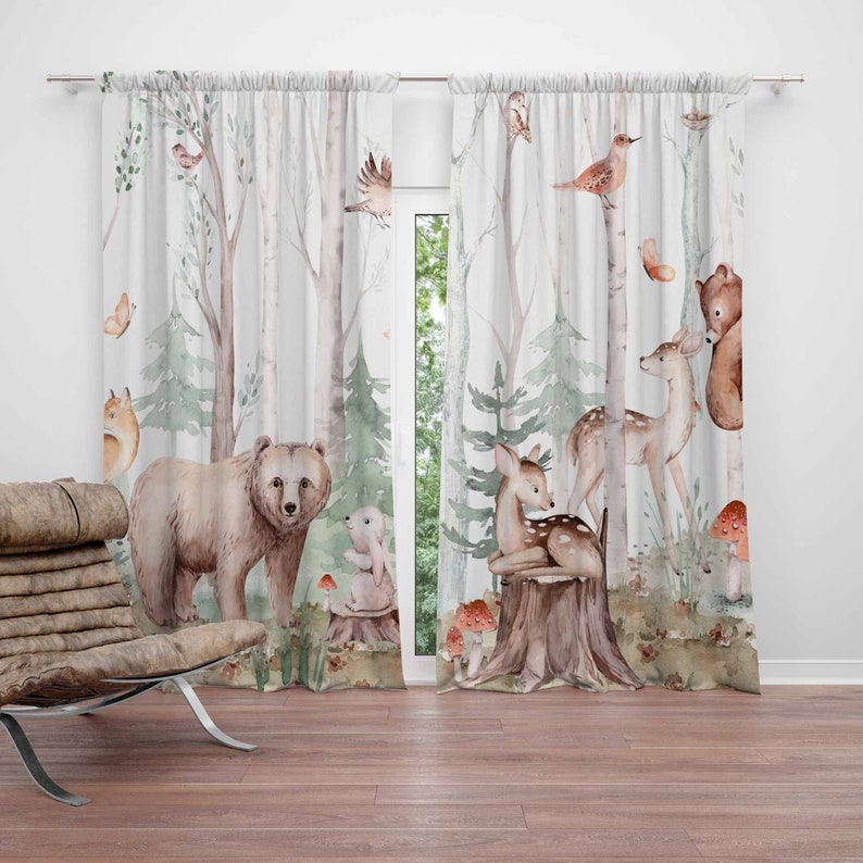 Baby Nursery Blackout Curtains - Zasłony z motywem zwierząt leśnych Zasłony