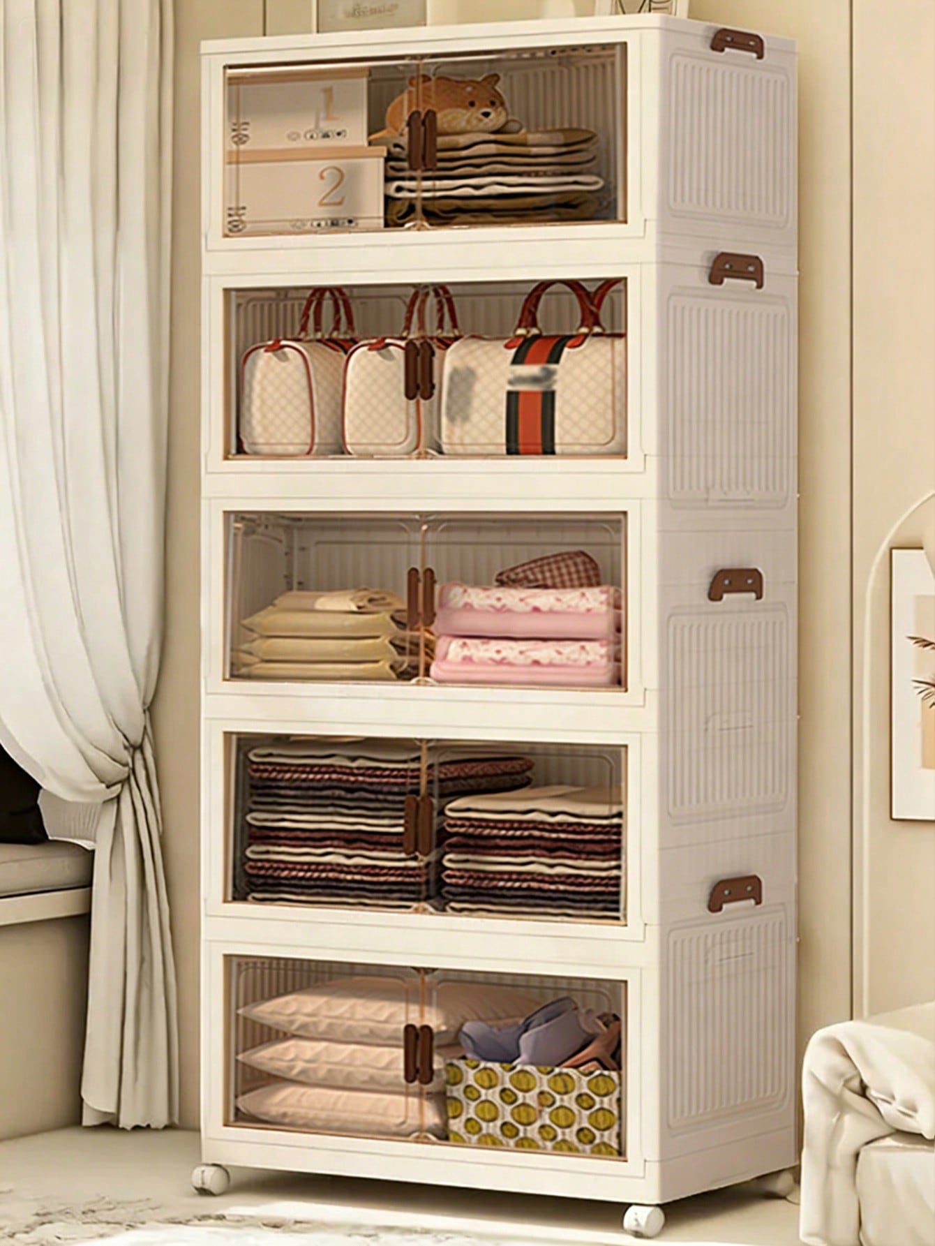 Drawer Dresser White - 5-poziomowy składany regał do przechowywania, nowoczesny,
