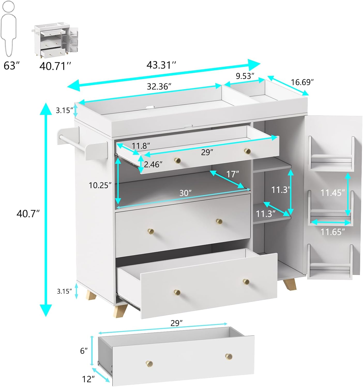 Stół do przewijania dziecka, n – Baby Nursery Drawers recenzja i cena