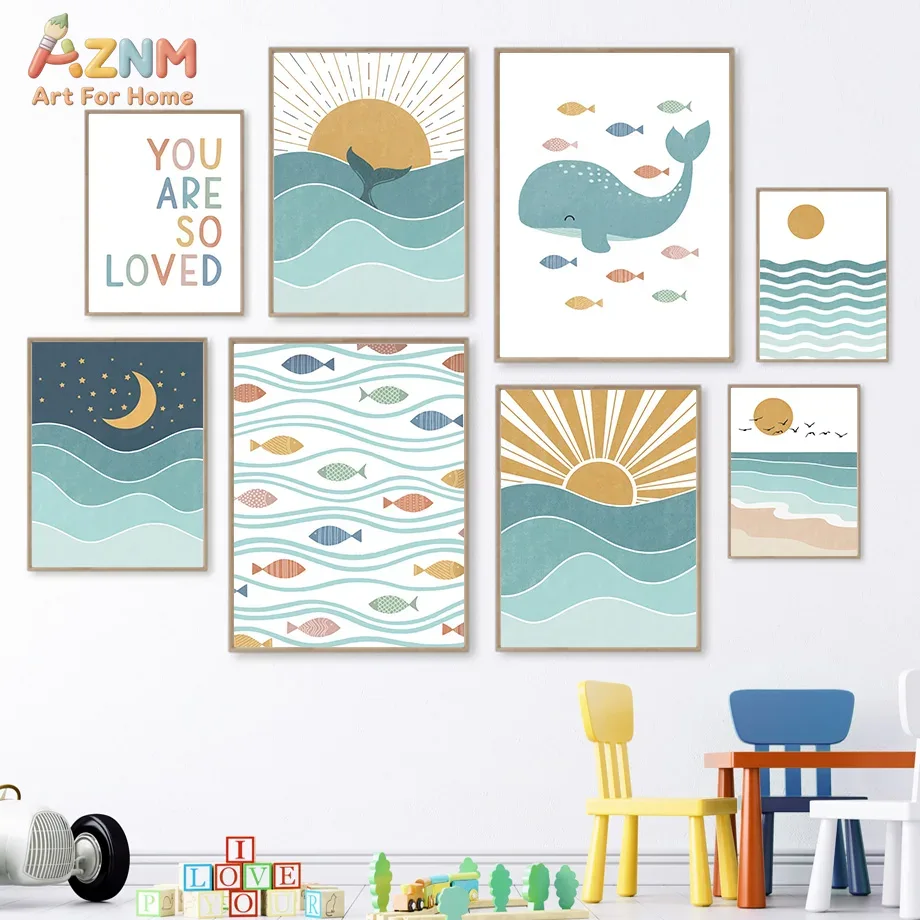AZNM Boho Ocean Canvas Wall Ar – Baby Nursery Neutral recenzja i cena