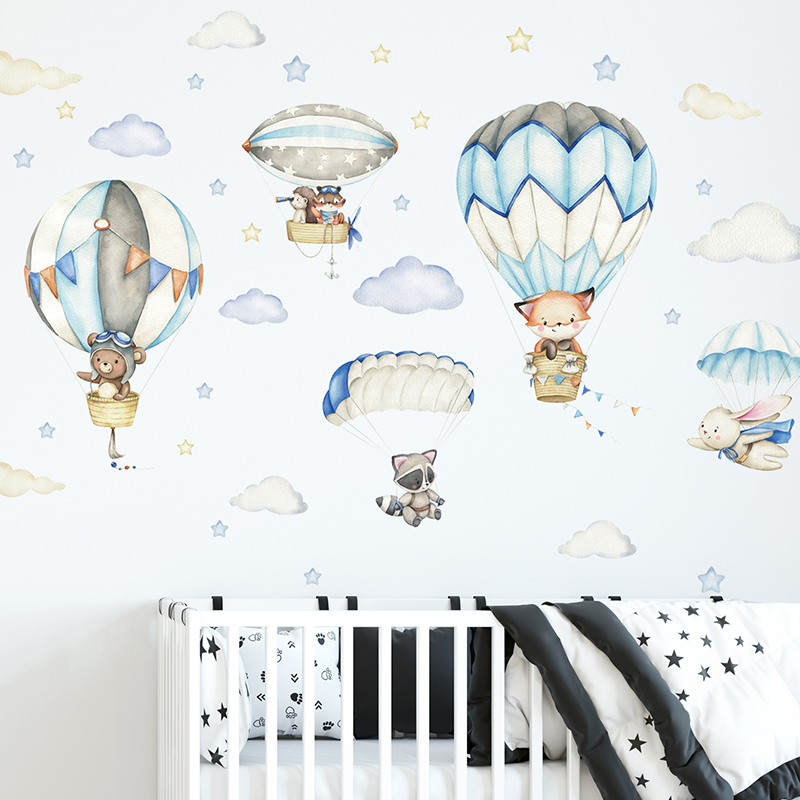 Cartoon Cute Animals Hot Air B – Baby Nursery Stickers recenzja i cena