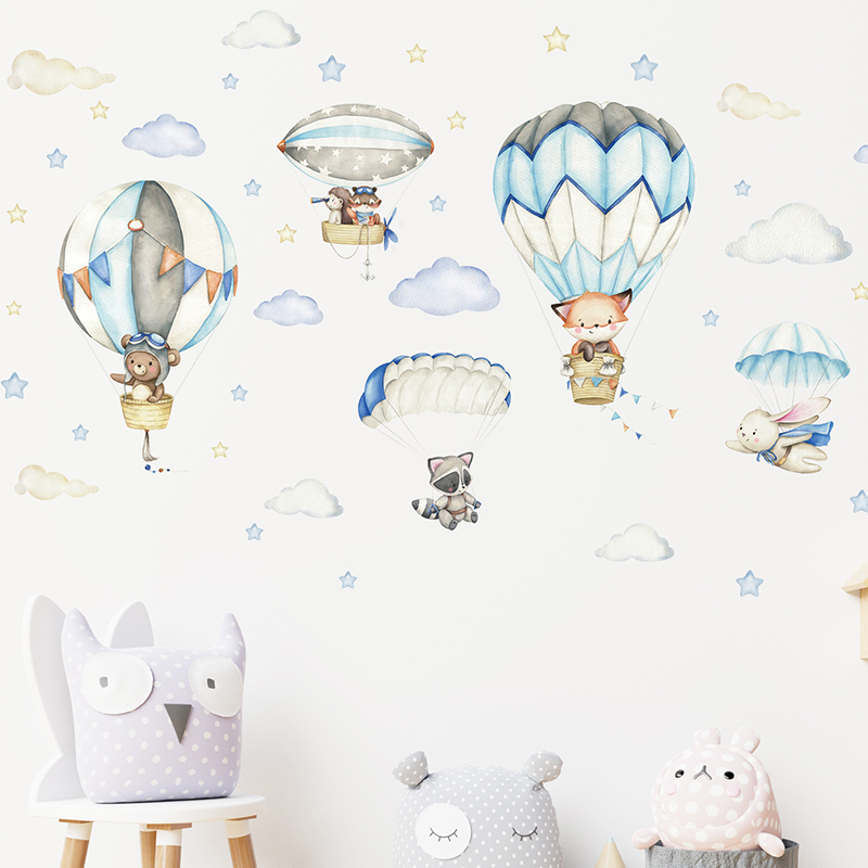 Cartoon Cute Animals Hot Air B – Baby Nursery Stickers recenzja i cena