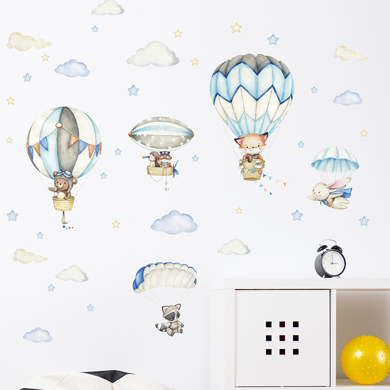 Cartoon Cute Animals Hot Air B – Baby Nursery Stickers recenzja i cena