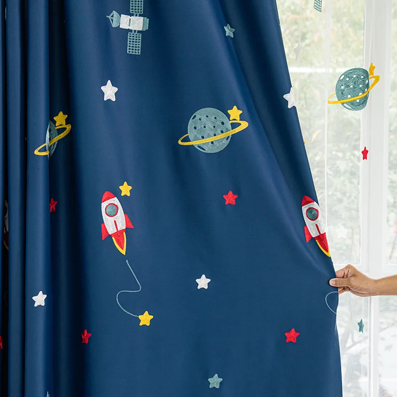 Granatowe Cartoon rakieta stat – Baby Nursery Blackout Curtains recenzja i cena
