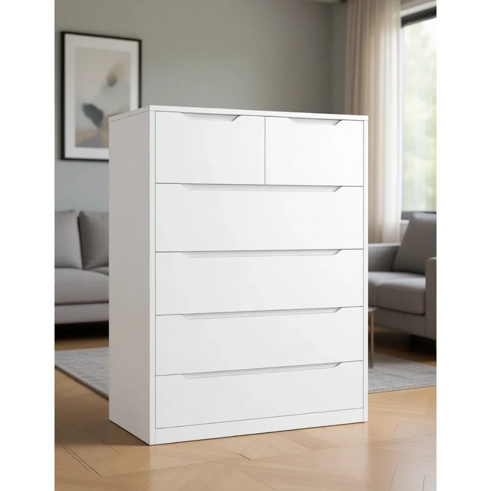 Biała komoda z 6 drewnianymi s – Drawer Dresser White recenzja i cena