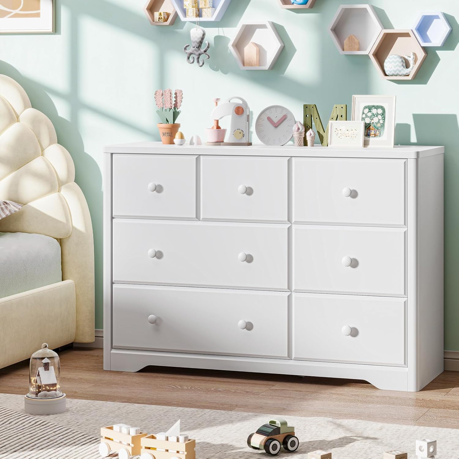 Komoda z 7 szufladami, szafka  – Drawer Dresser White recenzja i cena