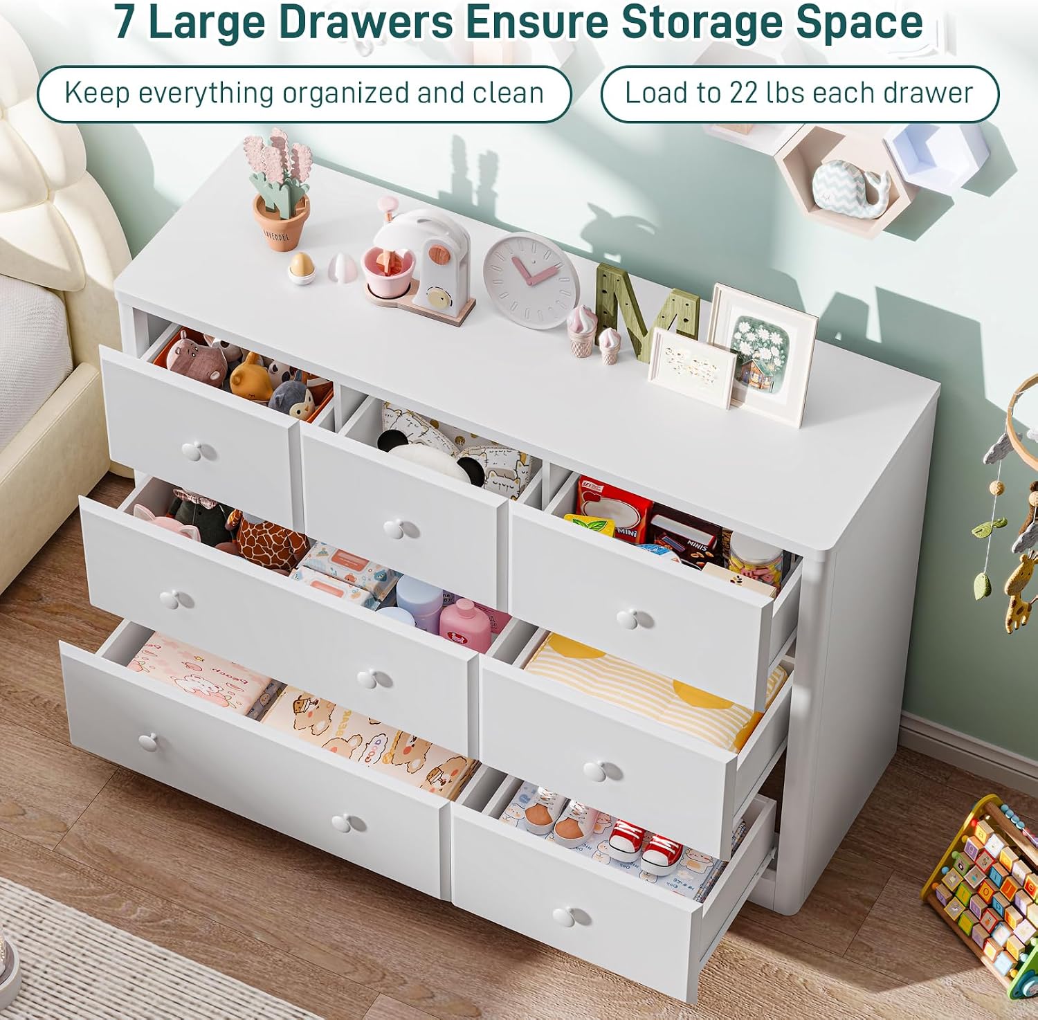 Komoda z 7 szufladami, szafka  – Drawer Dresser White recenzja i cena