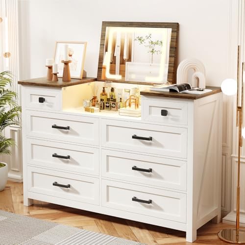 Komoda z lustrem LED, 8 szufla – Drawer Dresser White recenzja i cena