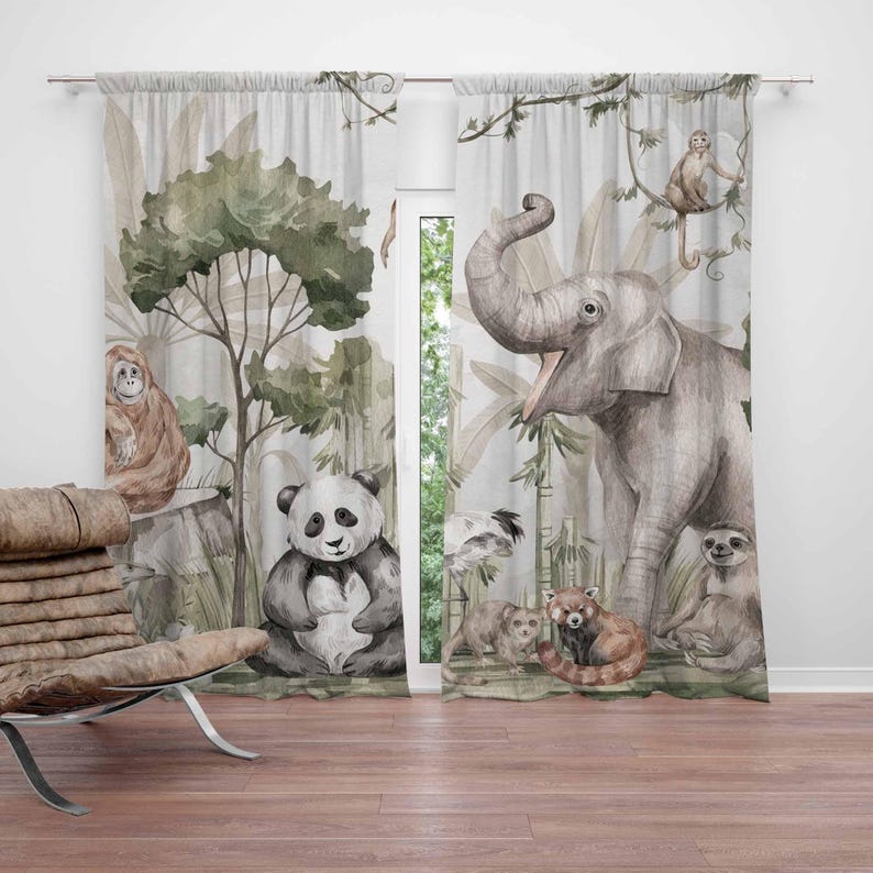 Zasłony Safari Zwierzęta Zasło – Baby Nursery Blackout Curtains recenzja i cena